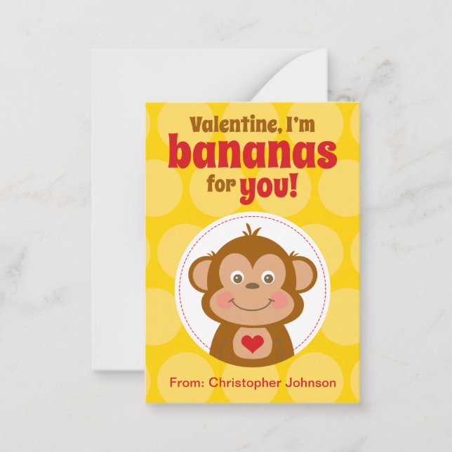 Monkey Mini Classroom Valentine Cards for Kids Mitteilungskarte (Vorderseite)