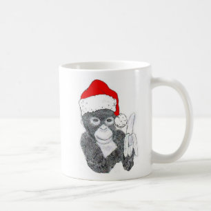 MONKEY MIT WEIHNACHTSMANNMÜTZE UND BANANE, KAFFEETASSE
