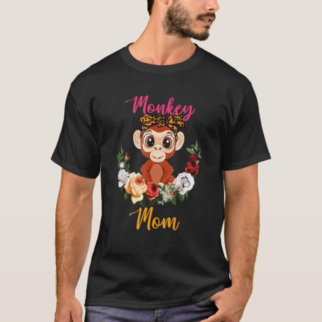 Monkey Mom Floral Monkey Bow Tie Lover Mother's Da T-Shirt (Vorderseite)