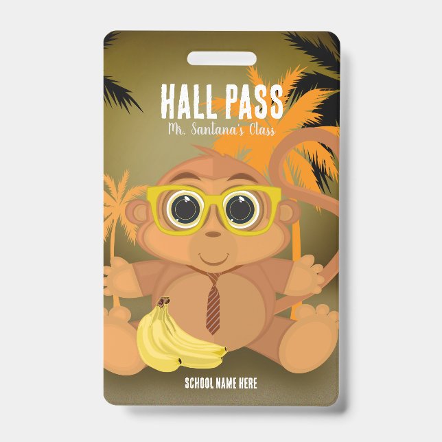 Monkey Nerd Hall Pass Abzeichen Ausweis (Vorderseite)