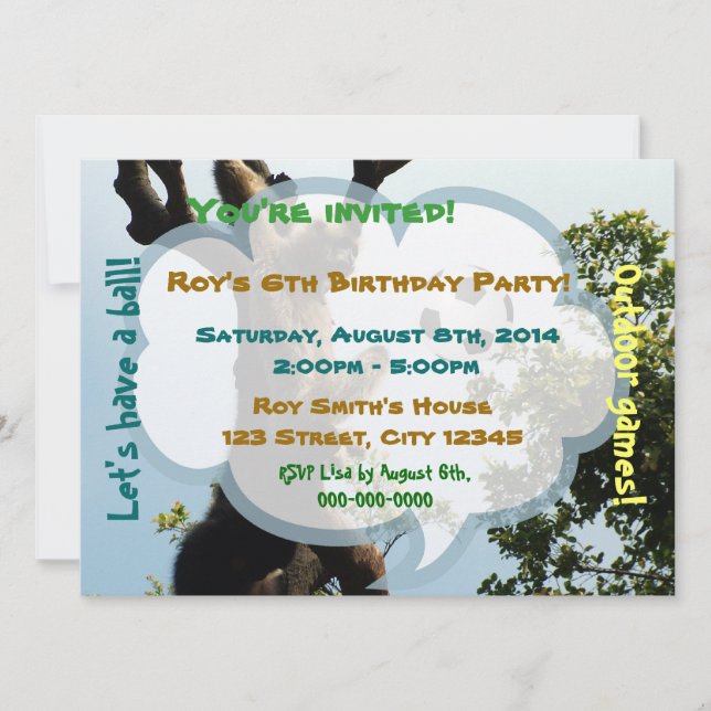 Monkey on tree fun Geburtstagsparty Einladung (Vorderseite)