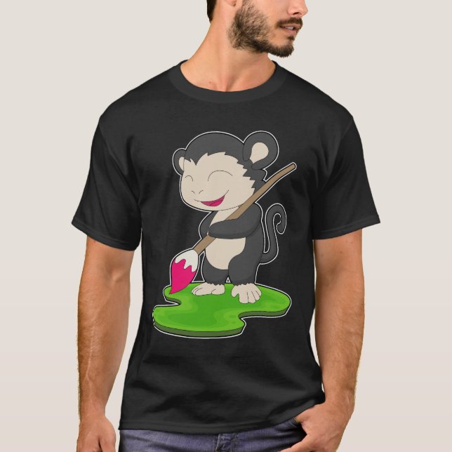 Monkey Painter Paintbrush Painting T-Shirt (Vorderseite)