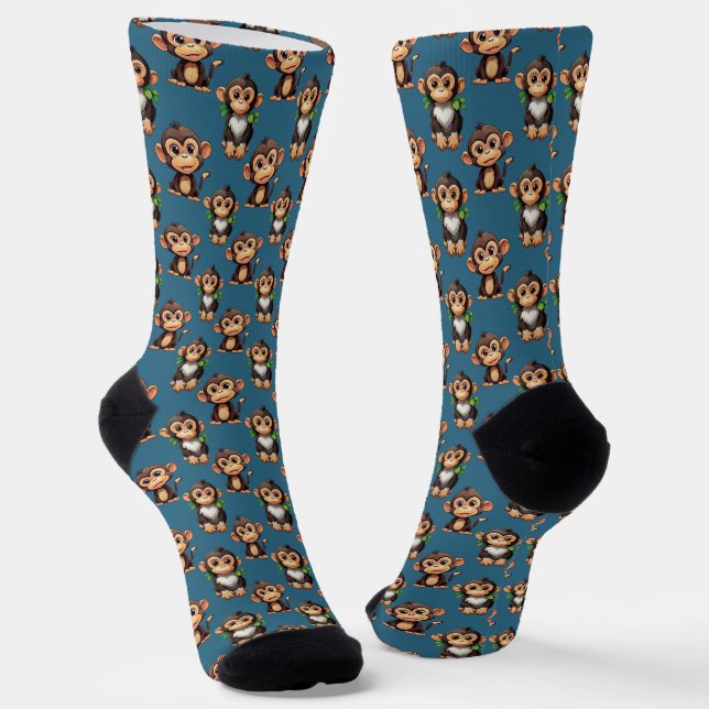 Monkey Pattern Design Blue  Socken (Gewinkelt)