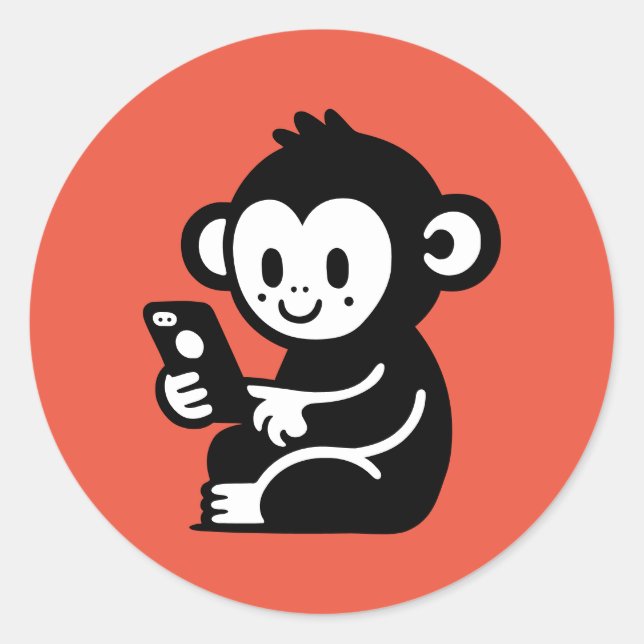 Monkey Phone Runder Aufkleber (Vorderseite)