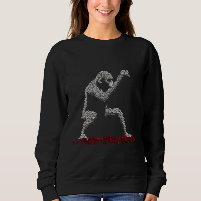 Monkey Pixel Animal Art Roses Flowers Creative Mon Sweatshirt (Vorderseite)