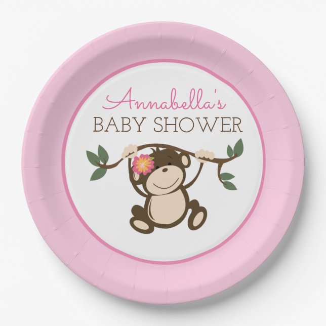 Monkey Play Girl Babyduschplatte Pappteller (Vorderseite)