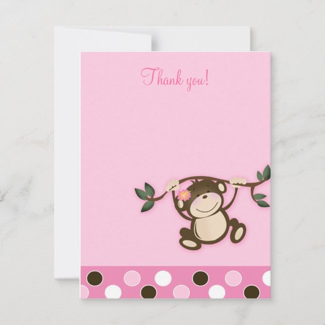 Monkey Play Pink 4x5 Flat Vielen Dank Dankeskarte (Vorderseite)