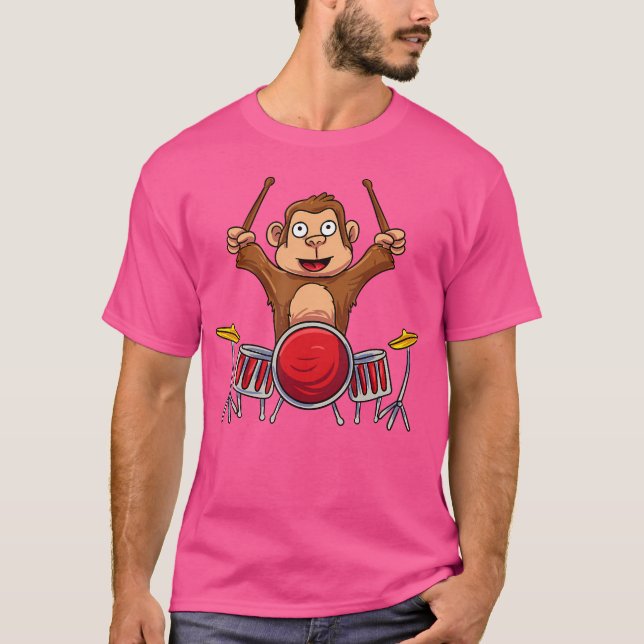 Monkey Playing Drums Drummer T-Shirt (Vorderseite)