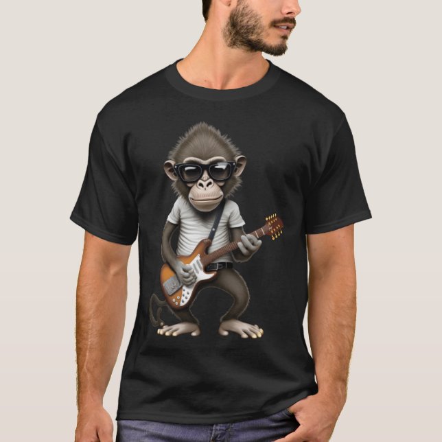 Monkey Playing Electric Guitar  Animal Monkey  Gui T-Shirt (Vorderseite)