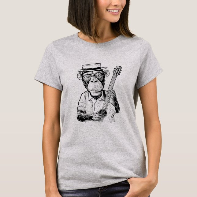 Monkey Playing Gitarre Musiker Funny Spaß T-Shirt (Vorderseite)