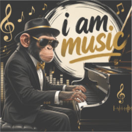Monkey Playing Piano Music Poster – I Am Music Aufkleber