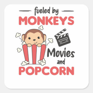 Monkey Popcorn Movie Night Sweet Monkey Movies Quadratischer Aufkleber