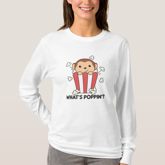 Monkey Popcorn Whats Poppin Funny Pun T-Shirt (Vorderseite)