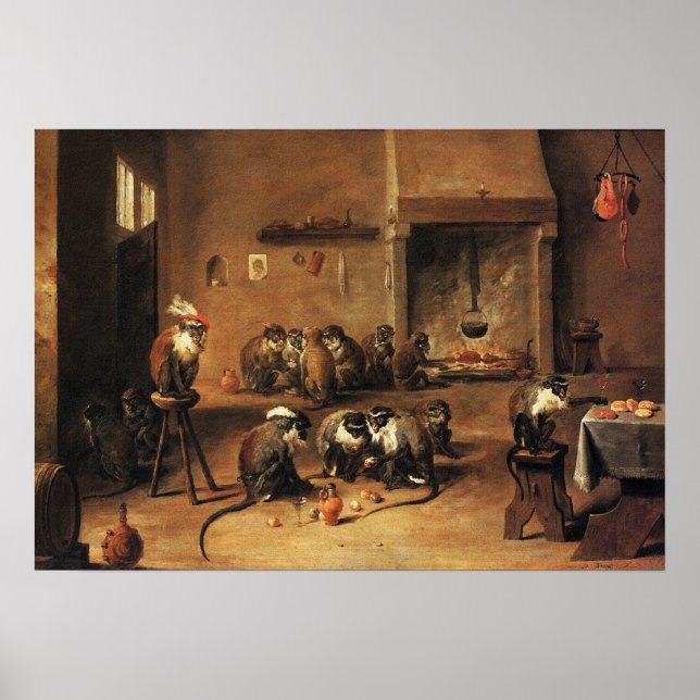 Monkey Poster Print: Affen in Kitchen by Teniers (Vorne)