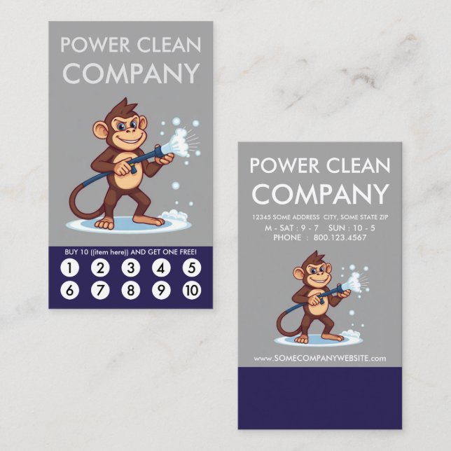 Monkey Power Clean Loyalty Punch Card Treuekarte (Vorne/Hinten)