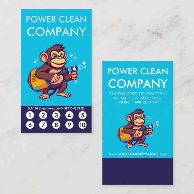 Monkey Power Clean Loyalty Punch Card Treuekarte (Vorne/Hinten)