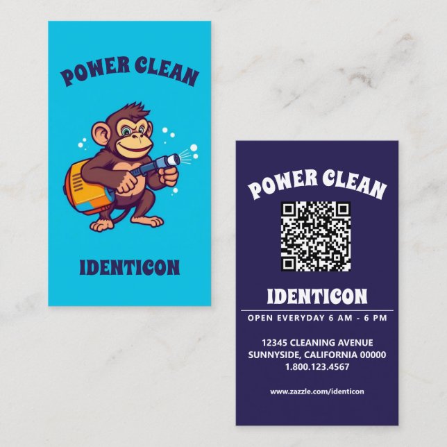 Monkey Power Clean with QR code Visitenkarte (Vorne/Hinten)