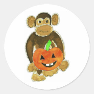 Monkey Pumpkin Runder Aufkleber