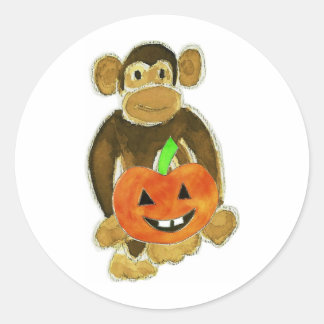 Monkey Pumpkin Runder Aufkleber