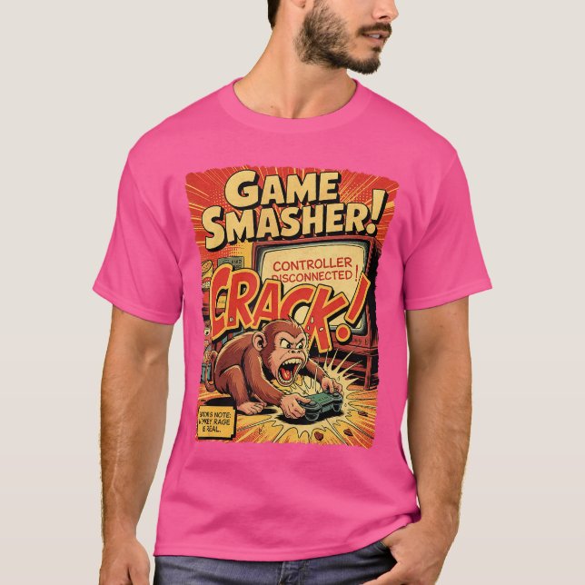 Monkey Rage Gamer Retro Comic Console Funny Video  T-Shirt (Vorderseite)