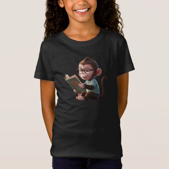 Monkey Reading Graphic Tee T-Shirt (Vorderseite)