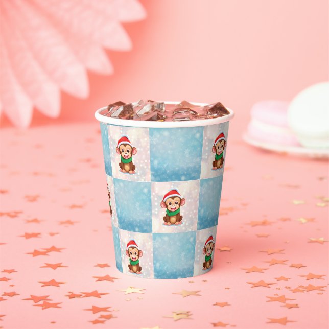 Monkey Santa Happy Frohe Weihnachts-Karo Muster Pappbecher (Insitu)
