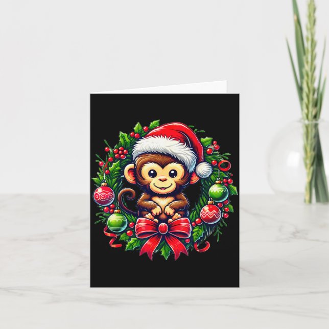 Monkey Santa Hat Christmas Xmas  Karte (Vorderseite)