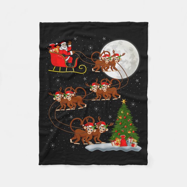 Monkey Santa Sleigh Flying Funny Magical Christmas Fleecedecke (Vorderseite)