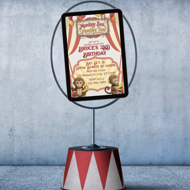 Monkey See Monkey Two, Circus 2nd Birthday Einladung (Von Creator hochgeladen)