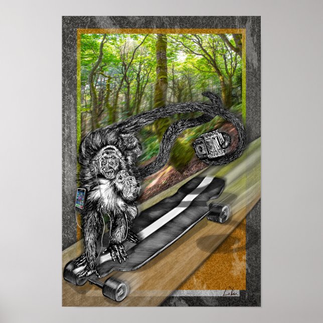 Monkey Selfie Simian Skater Camera Poster (Vorne)