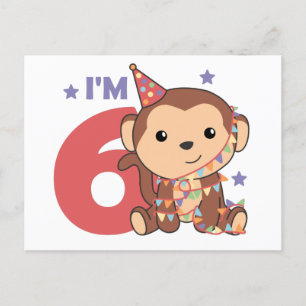 Monkey Sixth Birthday Kids 6 Years Old Postcard Postkarte