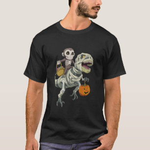 Monkey Skeleton Riding Mummy Dinosaur TRex Hallowe T-Shirt
