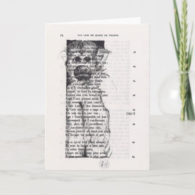Monkey Sketch auf Vintager Buchseite Feiertagskarte (Vorderseite)