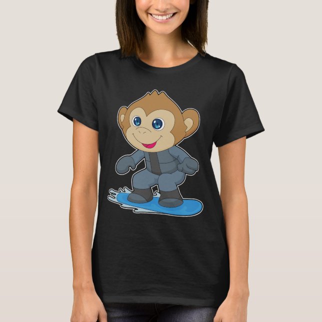 Monkey Snowboard Wintersport T-Shirt (Vorderseite)