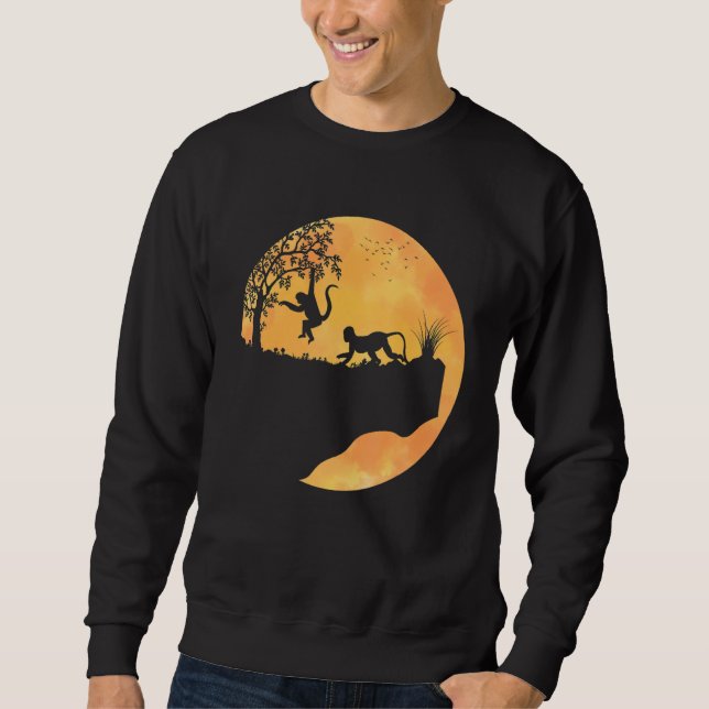 Monkey Sunset For Men Women Cute Monkey Sweatshirt (Vorderseite)
