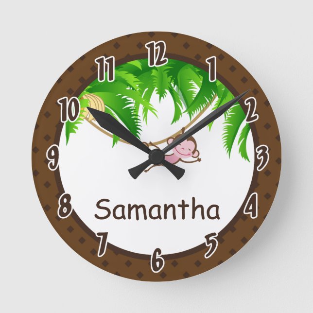 Monkey Swing Jungle Safari Zoo Personalized Clock Runde Wanduhr (Vorderseite)