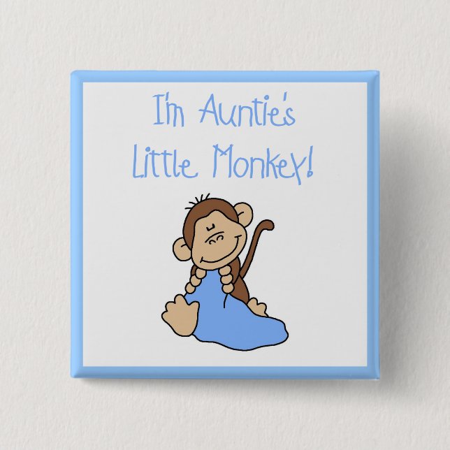 Monkey Tante - blaue T-Shirts und Geschenke Button (Vorderseite)