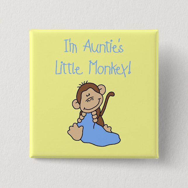 Monkey Tante - blaue T-Shirts und Geschenke Button (Vorderseite)