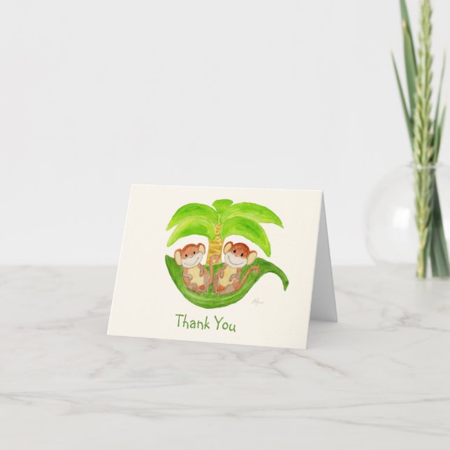 Monkey Twins Vielen Dank Notecard Dankeskarte (Vorderseite)