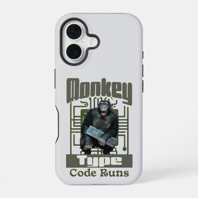 Monkey-Typ, Code läuft lustig Full-Stack-Entwickle iPhone 16 Hülle (Rückseite)