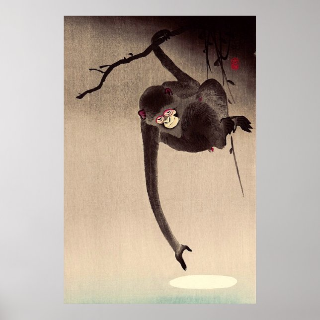 Monkey und Moon Ohara Koson Anfang des 20. Jahrhun Poster (Vorne)