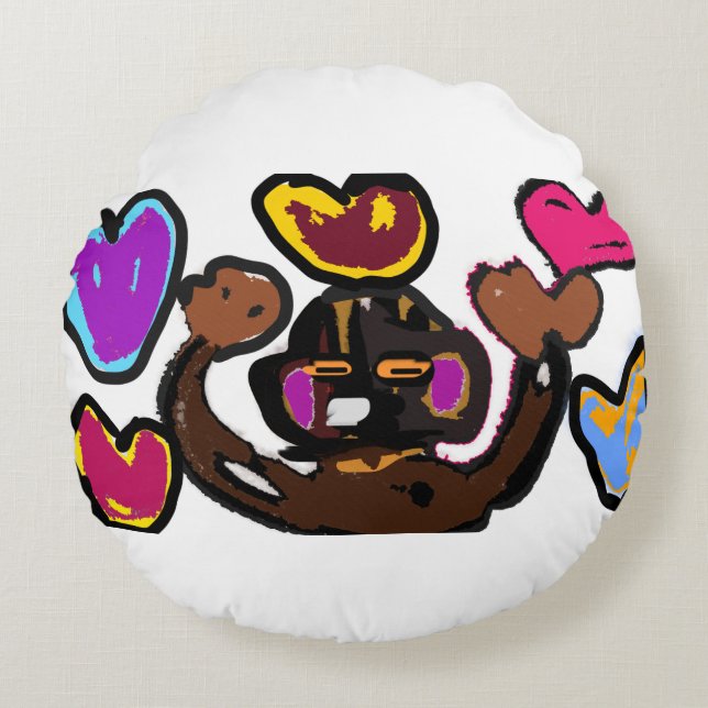 Monkey Valentine Rundes Kissen (Vorderseite)