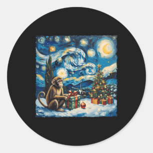 Monkey Van Gogh Style Starry Night Christmas Winte Runder Aufkleber