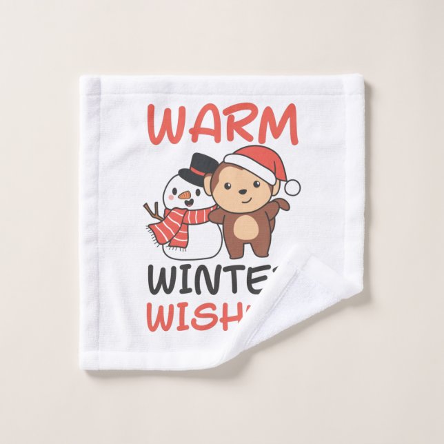 Monkey Warm Winter Wishes Snowman Waschlappen (Waschlappen)