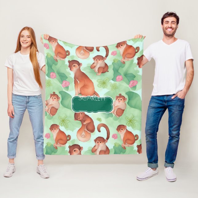 Monkey Watercolor Personalisiertes Muster Fleecedecke (Beispiel)