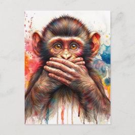 Monkey Watercolor spricht keine böse Kunst Postkarte