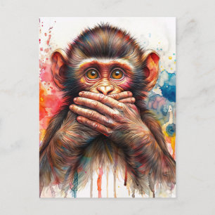 Monkey Watercolor spricht keine böse Kunst Postkarte