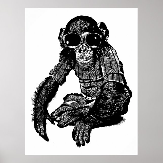 Monkey Wear Sonnenbrillen Kleidung Originelle Kuns Poster (Vorne)