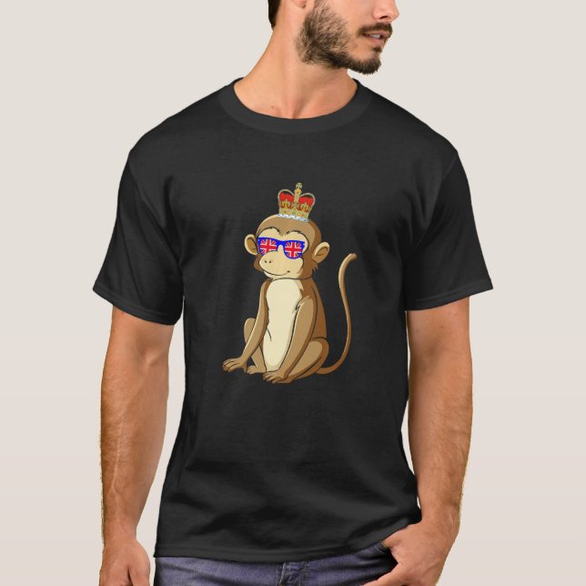 Monkey Wearing Sonnenbrillen und Crown England Fla T-Shirt (Vorderseite)