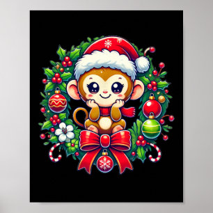 Monkey Weihnachtsmannmütze Weihnachten Weihnachten Poster